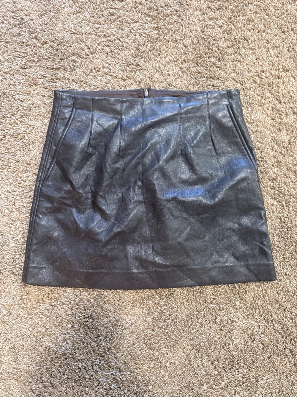 Babaton Brown Faux Leather Mini Skirt